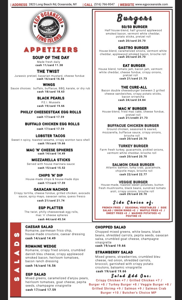 EGP Oceanside Menu