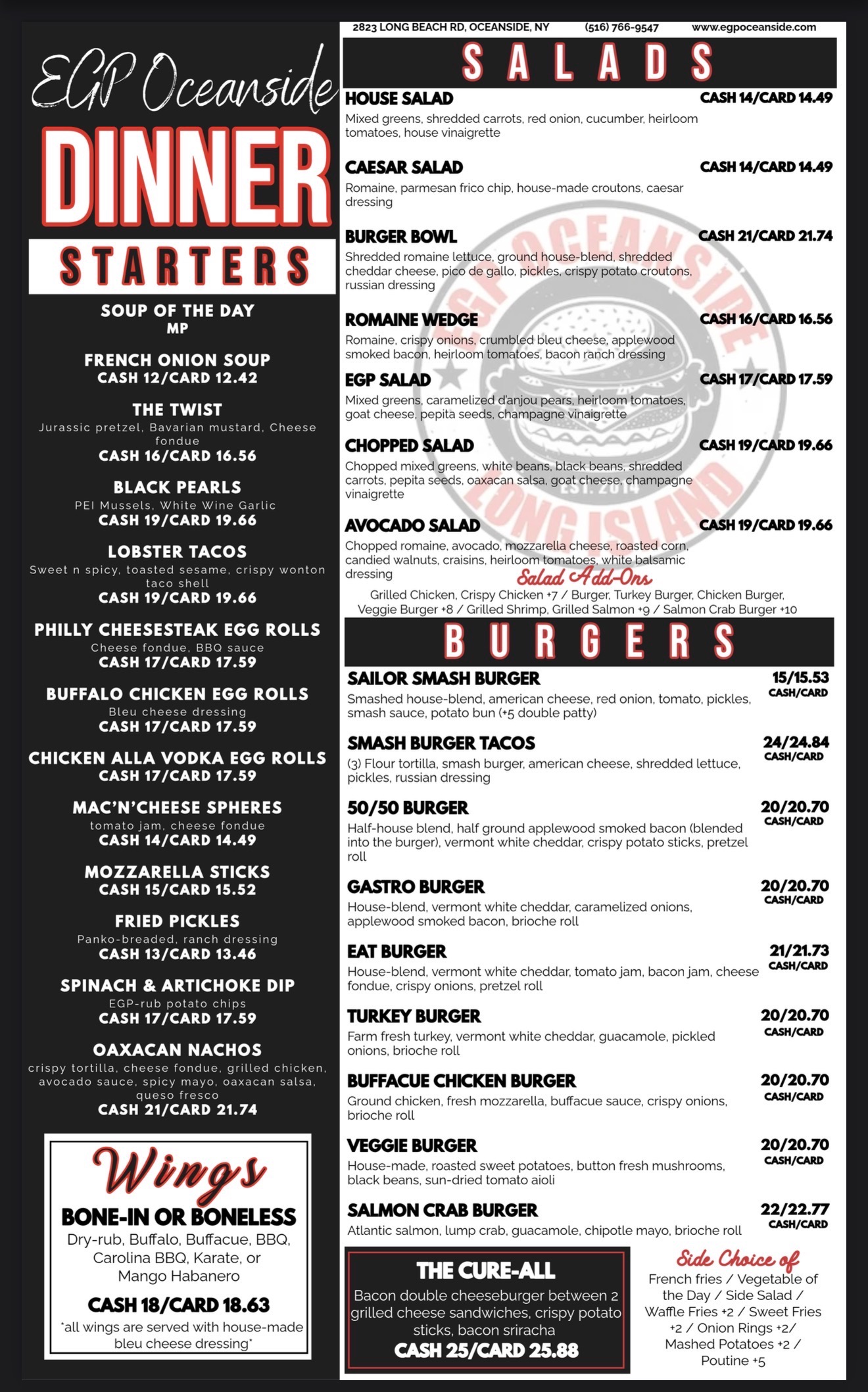 EGP Oceanside Menu